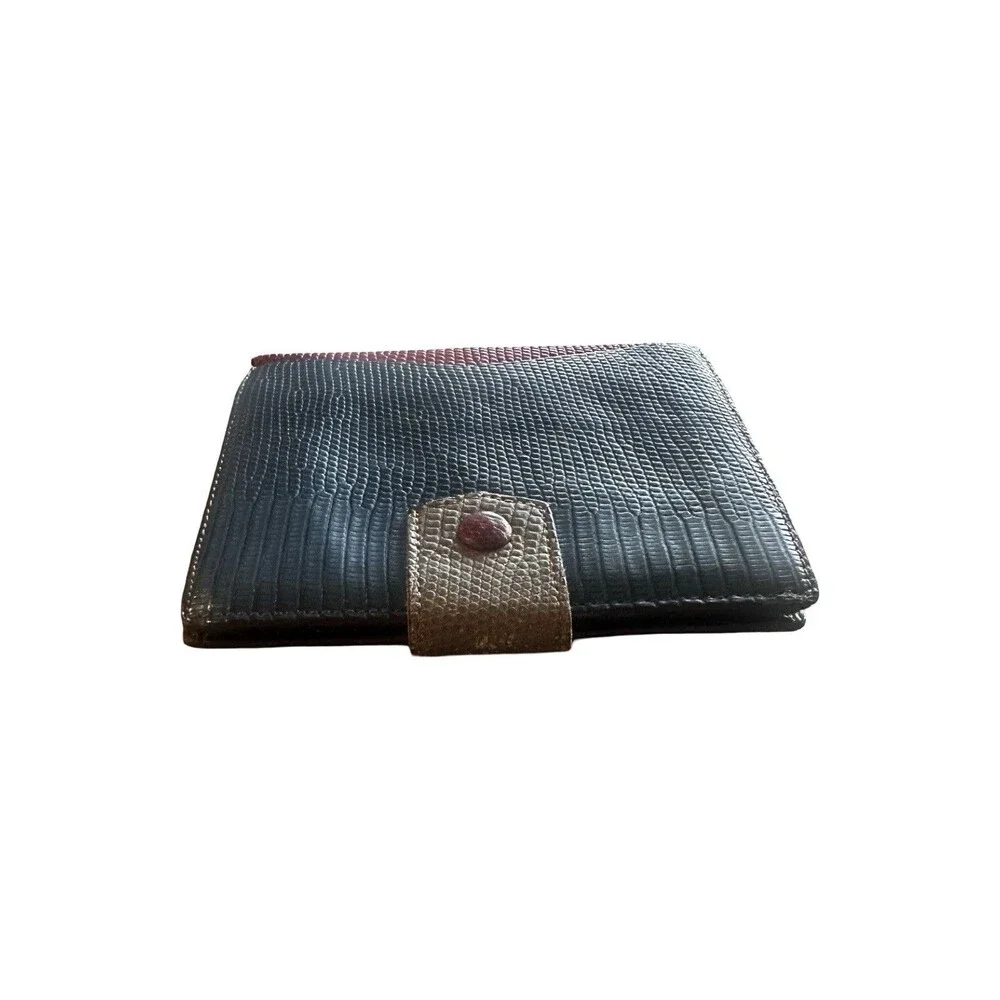 Do It Vintage Lizard Skin Bifold Wallet Colorblock Blue Red Exotic Leather Tab
